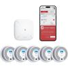 imageXSense Smart Smoke Detector Carbon Monoxide Detector Combo BatteryOperated Not AC Hardwired Interconnected Combination Smoke Carbon Monoxide Detector 5 Detectors with 1 Base Station SC07MR51With Base Station
