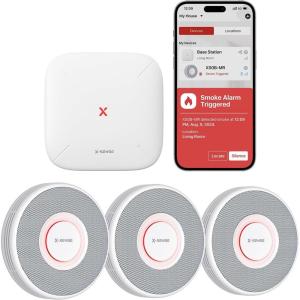 imageXSense Smart Smoke Detector with Voice Alerts and 17 Locations WiFi Smoke Alarm with SBS50 Base Station Test from APP Wireless Interconnected Fire Alarm Model XS0BMR61With Base Station