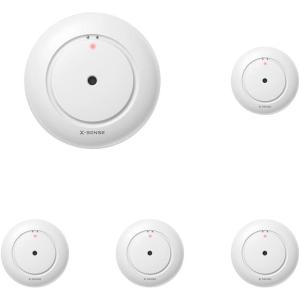 imageXSense Water Leak Detector Water Sensor Alarm Mini Water Detector Alarm with 110 dB Audio Alarm BatteryPowered Water Alarms for Basements Sinks Tanks Pools Model WS01 Pack of 5Pack of 5
