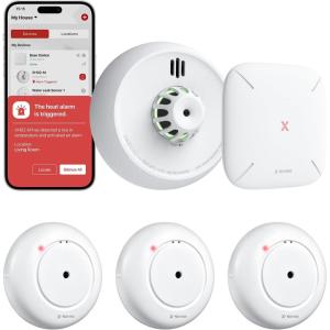 imageXSense Water Leak Sensor with SBS50 Base Station SWS54 and Interlinked Heat Alarm with 10Year Sealed Battery XH02M