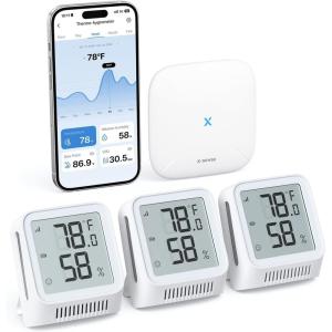 imageXSense WiFi Hygrometer Indoor Humidity with SBS50 Base Station Smart Hygrometer Thermometer with App Notification Temperature Sensor for Room Temperature Monitoring 3 Sensors ampamp 1 Base Station3Pack with 1 Base Station