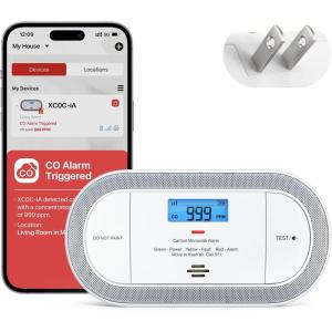 imageXSense WiFi Plugin Carbon Monoxide Detector with AAA Battery Backup NoCost App Notifications XC0CiA 1PackWiFi Connected Model