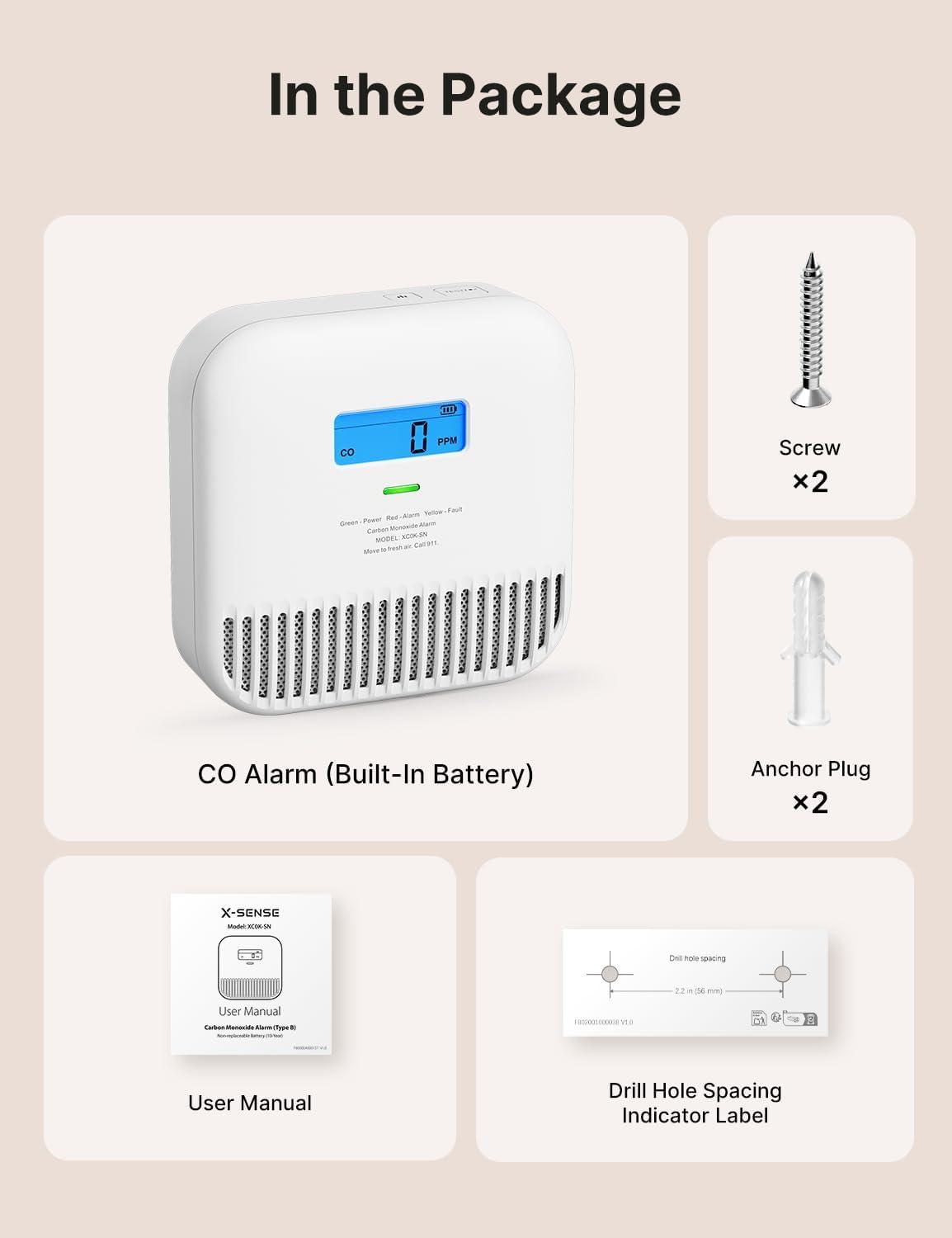 imageXSense Carbon Monoxide Detector Portable Carbon Monoxide Detector for Travel Builtin 10Year Battery Powered Model XC0KSN 1PackStandaole Model
