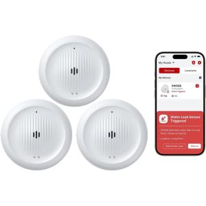 image:imageXSense WiFi Water Leak Detector Kit Smart Water Sensor Alarm with App Alerts and UltraSlim Design Water Alarm Leak Detector for Basements Model SWS0B 3 Packs3 Pack