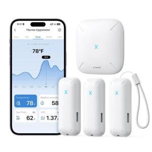 image:imageXSense 20 Indoor WiFi Hygrometer Thermometer Hygrometer Indoor Humidity with App Control Temperature Sensor for House Gardening Free Data Storage Export 3 Sensors amp 1 Base Station3Pack with 1 Base Station